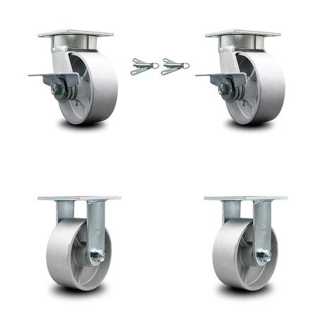Service Caster 5 Inch Kingpinless Semi Steel Wheel Caster Brakes and Swivel Locks 2 Rigid, 2PK SCC-KP30S520-SSR-SLB-BSL-2-R-2